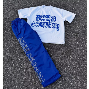 Meilleures ventes T-shirt baggy à logo imprimé personnalisé et pantalon baggy droit Ensemble d'été tendance pour hommes - Product Image 5