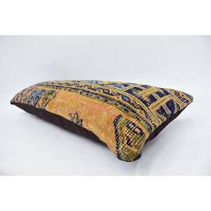 Gold Bohemian Kantha Patchwork Wool <b>Pillow</b> 12x36 Inch Embroidered Floral Vintage Woven for Bedding Floor Portable for Christmas - Product Image 5