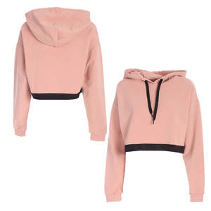 Hoodie court à logo personnalisé pour femme, 100 % coton, délavage acide, avec badge, manches longues, broderie, molleton épais vierge, automne/printemps - Product Image 2