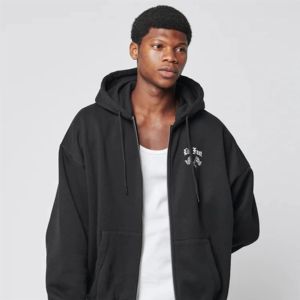 Custom logo Screen Printing Embroidery <b>Zip</b> <b>Up</b> <b>Hoodies</b> Wholesale LOW MOQ Oversized Dropped Shoulder Vintage <b>Black</b> <b>Zip</b> <b>Up</b> <b>Hoodies</b> - Product Image 3