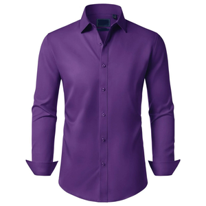 เสื้อเชิ้ตทางการสำหรับผู้ชายทรงสลิมฟิตสีพื้นเสื้อใส่สบาย - Product Image 3