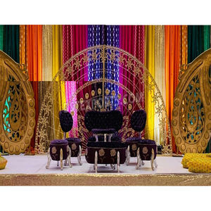 Décor de scène de nuit au henné de mariage indien avec cadre en métal ensemble de scène à thème arc-en-ciel pour mariage mariage pakistanais scène de fête au henné - Product Image 1