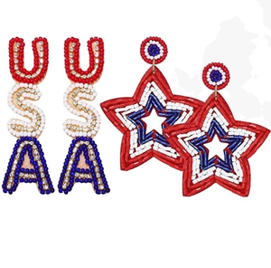 Tish hermosa bandera americana cuentas de semillas pendientes bordados a mano para mujeres y niñas diseño de cuentas hechas a mano por glowin fashion - Product Image 6