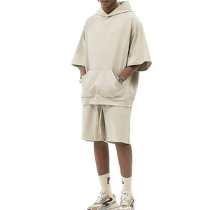 Ensemble de sweats à capuche et de shorts pour hommes, vêtements de gym, 100% coton, avec logo personnalisé et manches longues, léger - Product Image 3