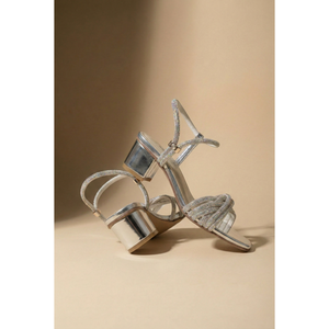 Sandales à brides croisées métalliques Luna 503 S, à bout carré pointu, fermeture à lacets, avec plateforme et talon tendance - Product Image 1