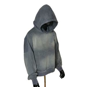 Custom Heavyweight Oversized Fleece Blank Plain Streetwear Vintage Acid Wash Pullover Sudaderas con capucha desgastadas para los hombres - Product Image 3