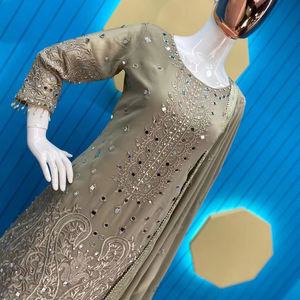 Diseñador verde oliva Georgette Sharara Suit Heavy Sequence Work Ropa étnica para fiestas, bodas y ocasiones festivas - Product Image 1