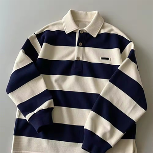 <span class=keywords><strong>Polo</strong></span> de rugby brodé surdimensionné de haute qualité avec logo personnalisé, pull à manches longues, <span class=keywords><strong>polo</strong></span> rayé, costume de rue, <span class=keywords><strong>polo</strong></span> de rugby en coton - Product Image 2