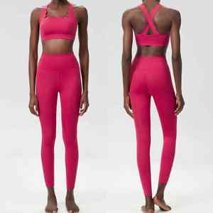 Combinaison de sport Super Stretch Slim Fit pour femmes vêtements de sport de fitness respirants en deux pièces avec motif imprimé de couleur unie PCS-R-64 - Product Image 3