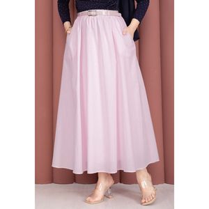 Pink Sporty Summer Pencil <b>Skirt</b> with Belt and Pockets Breathable Spandex and Cotton Denim Digital Printed Plain Style - Product Image 2