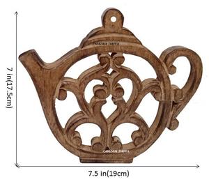 Handcrafted Teapot Design Wooden Trivet <b>Coaster</b> for Hot Pots, Pans and Teapots Decorative <b>Heat</b>-Resistant Kitchen Table Protector - Product Image 4