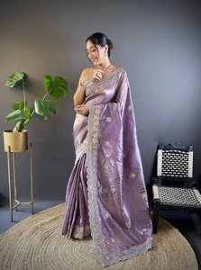 Hermoso Sari Indio con Diseños Étnicos Modernos, Bordado con Hilos y Lentejuelas, para Bodas, Festivales y Fiestas, Lavable - Product Image 4