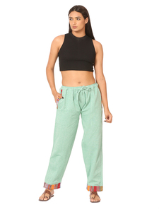 Women's Comfortable Eco-Friendly Cotton <b>Pyjama</b> Solid Blue Green Tribal Nepali Design Free Size <b>for</b> Spring <b>Summer</b> Woven Fabric - Product Image 5