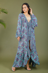 2023 nouvelle collection d'été en soie Kimono court tenue décontracté kimono à volants pleine longueur - Product Image 3