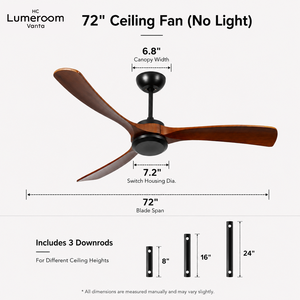 Ventilador de Techo Moderno de Madera Sólida de 72 Pulgadas, Sin Luz, Montaje con Barra de Sujeción, con Control Remoto, Motor DC, para Patio y Casa de Campo, Disponible en EE. UU. - Product Image 3