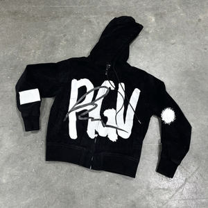 Pull-over vierge de haute qualité en éponge française en détresse avec logo personnalisé, sweat à capuche zippé vintage lavé à l'acide pour hommes - Product Image 4