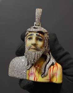 Colgante de Plata de Ley 925 con Baño de Rodio, Diseño de Rostro de Jesús Estilo Hip Hop, Esmaltado, con Moissanita, Joyería Fina Religiosa, Dijes y Amuletos - Product Image 1