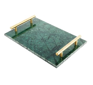 Plateau de service en marbre naturel de haute qualité avec poignée dorée Design classique Articles de fête Utilisez une pièce de conception simple au meilleur prix. - Product Image 3