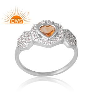 แหวนพลอยบุษราคัมสีธรรมชาติชุบด้วยเงินแพลเลเดียมดีไซน์ใหม่ - Product Image 1