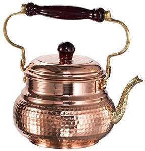 Bouilloire traditionnelle décorative en cuivre avec base large et finition faite à la main et aspect rustique authentique pour affichage ou utilisation - Product Image 3