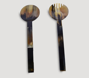 Juego de Servidores de Ensalada de Cuerno Natural Hechos a Mano de Lujo con Asas Integradas Cónicas Elegantes y Únicas, Cuchara Grande para Mezclar - Product Image 5