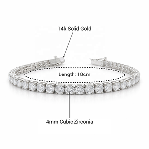 Pulsera de Tenis Clásica JJ BRAVO de Oro Blanco Sólido de 14K con Baño de Rodio, Circonita Cúbica de 4mm, 18cm, Joyería Fina para Mujer, Boda, Fiesta - Product Image 4