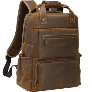 Sac à dos vintage en cuir véritable 17 pouces Sac pour ordinateur portable Sac à dos de voyage d'affaires Marron - Product Image 1