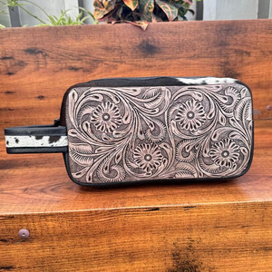 Personalized Customized <b>Tooled</b> <b>Leather</b> Zipper Cosmetic Pouch Western Travel Toiletry Bag for Women's Genuine <b>Leather</b> Dopp Kits - Product Image 2