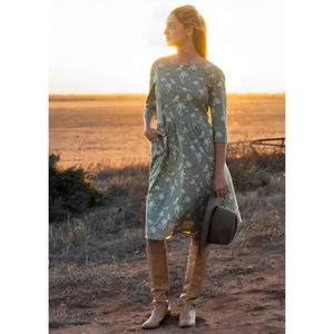 Robe Briar 100% coton, style bohème, imprimé floral en cascade, longueur genoux, lavable, pour l'été, le printemps et l'automne - Product Image 2