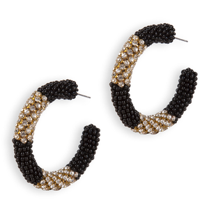 Boucles d'oreilles créoles faites à la main en perles de rocaille de couleur bleue pour filles et dames - Product Image 1