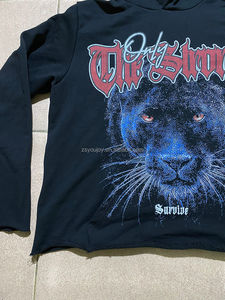 Sudaderas con capucha de gimnasio de invierno para hombre de rizo francés de algodón pesado con logotipo personalizado Unisex 100% algodón lavado con ácido diseño Vintage diamantes de imitación - Product Image 6