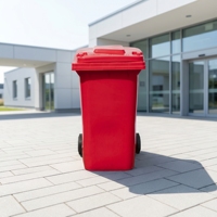 Conteneur à déchets en plastique HDPE écologique anti-UV de 240 litres avec couvercles, bac à ordures mobile robuste pour extérieur avec frein