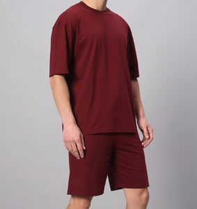 Ensemble deux pièces gaufré 100 % coton pour homme – Survêtement respirant à manches courtes avec short – Ensembles vierges - Product Image 3