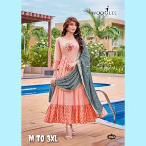 El último diseñador de Fab Zone, vestido Anarkali con estampado Jacquard de viscosa y rayón pesado, Sari tradicional con estilo Salwar Kameez - Product Image 4