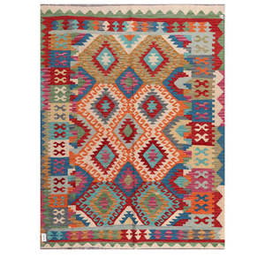 Alfombra Kilim de Maimana, Afganistán, 201 x 155 cm, Juego de Alfombras - Product Image 1