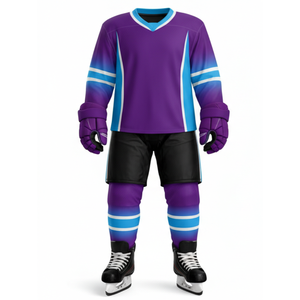 Conjunto de Uniforme de Hockey sobre Hielo de Alta Demanda, Diseño Degradado Azul y Morado, Ropa Deportiva - Conjunto Profesional de Sublimación - Product Image 1
