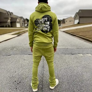 Conjunto de chándal de dos piezas para hombre, 100% algodón, oversize, de forro polar, personalizado, con cordón, estilo urbano, venta al por mayor - Product Image 3