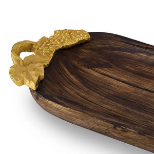 Petit plateau ovale en bois poignée feuille d'or hôtel Restaurant marché mariage en vrac quantité vente chaude exportation qualité fabriqué en inde - Product Image 2
