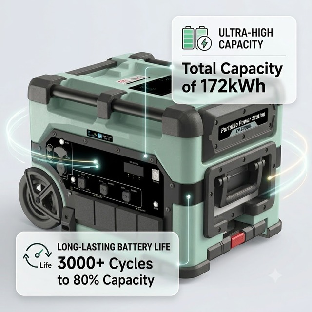 Long-Life High-Capacity Solar Generator Portable Power Station With 3000Wh LiFePO4 Battery