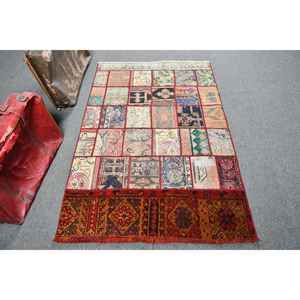 Alfombra Vintage de 3.4x5.2 pies, Alfombra, Alfombra de Camuflaje Roja de Lana - Product Image 1