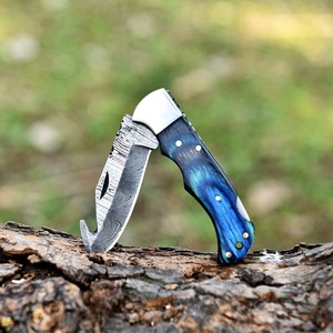 Gran oferta, cuchillo de bolsillo plegable de acero de Damasco hecho a mano personalizado, mango de madera de cuero, hermosos cuchillos para acampar al aire libre, soporte OEM - Product Image 2