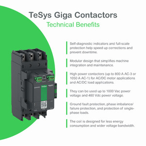 Contacteur AC/DC haute puissance 3P 185A TeSys Giga Series, version avancée LC1G185LSEA - Product Image 2