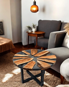 Mesa de Comedor/Café de Diseño Artístico de Madera de Acacia y Resina Hecha a Mano, Moderna y de Lujo, Impermeable, para Sala de Estar, Bodas y Celebraciones de Diwali - Product Image 3