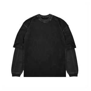 T-shirt personnalisé de haute qualité à manches doubles délavé à l'acide long T-Shirt homme surdimensionné à manches doubles délavé à l'acide longue couche en coton - Product Image 2