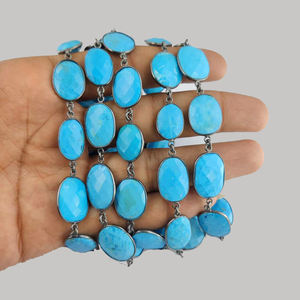 Chaîne de connecteur de lunette de pierres précieuses turquoise, chaîne de connecteur de pierres précieuses à facettes de taille de forme libre en gros - Product Image 2