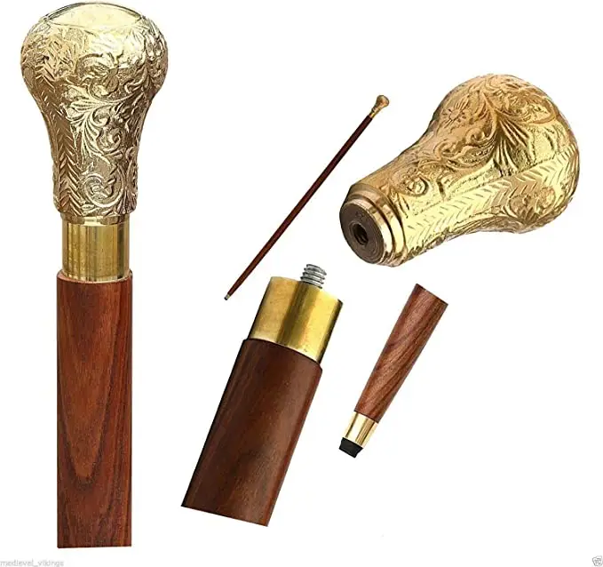 Bastão de caminhada de madeira, bastão de madeira vintage com cabo de latão decorativo de 36 "para homens e mulheres pequenas chwks111