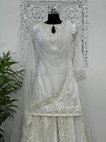 Élégant ensemble Sharara Bollywood pour femme, séchage rapide, en tissu filet doux, haut brodé fantaisie avec détails en sequins, Anthracite