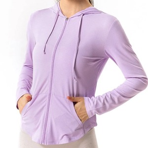 แจ็กเก็ตมีซิปสำหรับผู้หญิงเสื้อมีฮู้ดสำหรับใส่เล่นโยคะเสื้อมีซิปและ2026มีกระเป๋าสีทึบ - Product Image 1