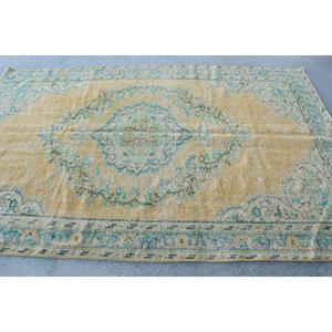 Turkish Rug, Large 5.6x8.7 ft Vintage Rug, <b>Yellow</b> Ikat <b>Wool</b> Rug - Product Image 1