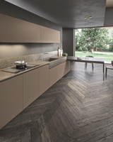 Lemari Dapur Kayu Oak Melamin RTA Modern Eropa Buatan Vietnam Kustomisasi Proyek JY dengan Meja Dapur Kuarsa/Granit dan Rangka Logam